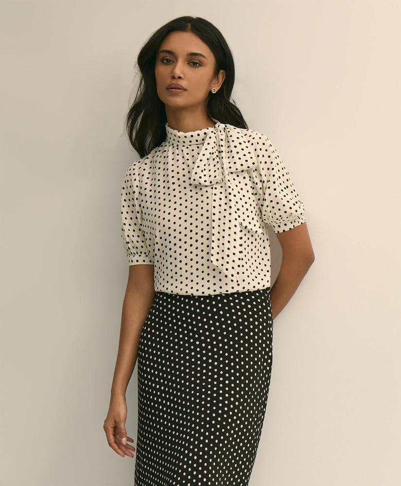 Sale Dot-Print Tie-Neck Blouse