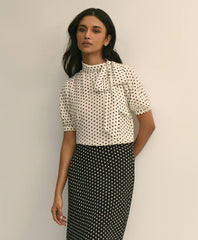 Sale Dot-Print Tie-Neck Blouse