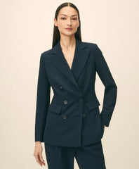 Women Double-Breasted Peak Lapel Jacket in Fine Twill Stretch Crepe - Brooks Brothers US