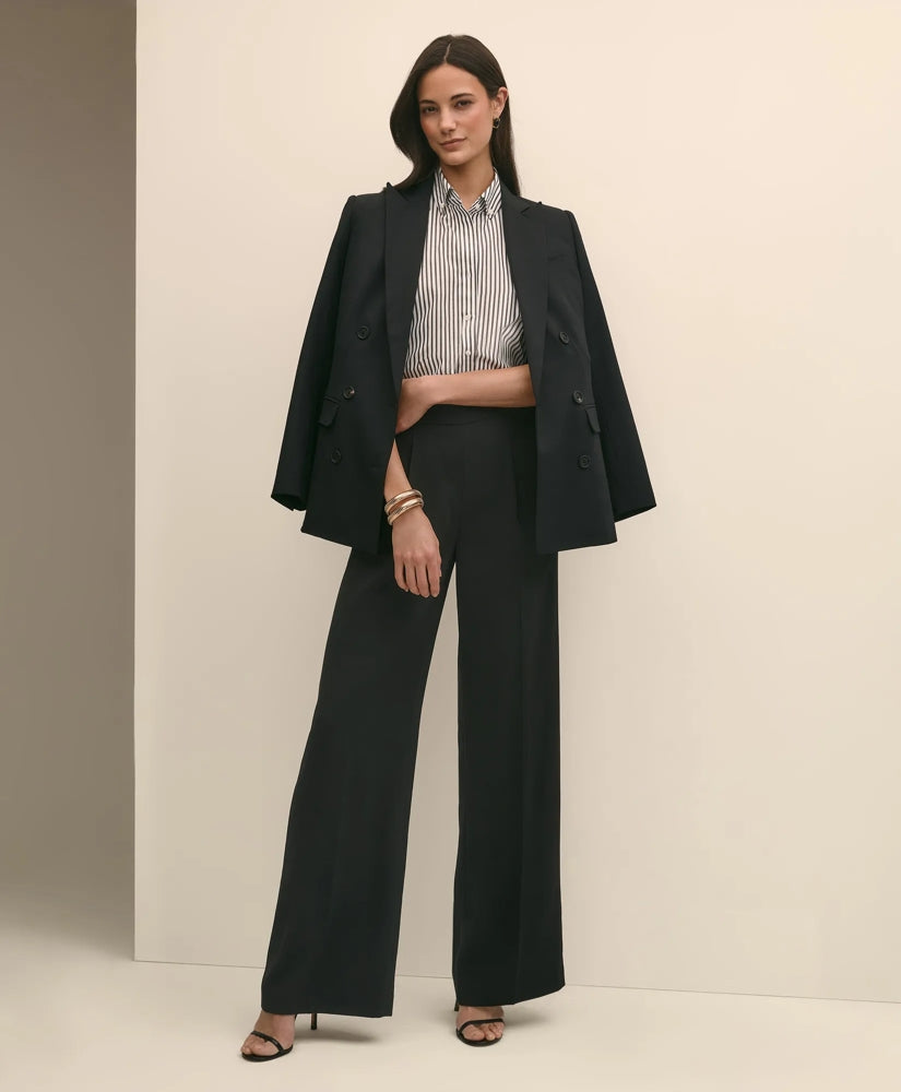 Sale Easy Fit, Elastic Back Crepe Wide-Leg Pants - Brooks Brothers Outlet