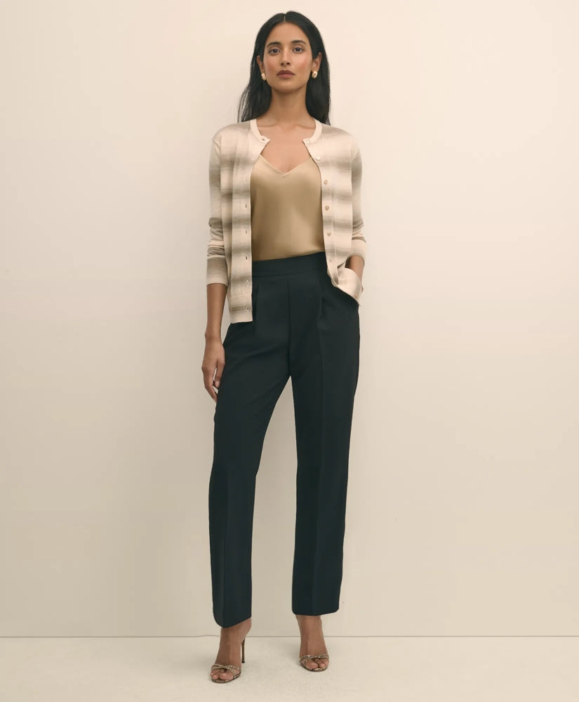 Women Easy Fit, Elastic Back Fine Twill Stretch Crepe Straight-Leg Pants - Brooks Brothers On sale