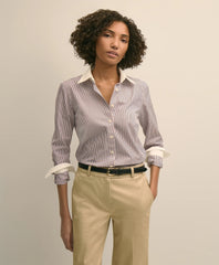 Sale Fitted Non-Iron Stretch Cotton Contrast, Stripe Dress Shirt - Brooks Brothers sale