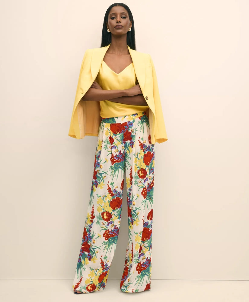 Sale Floral Crepe Wide-Leg Pants - Brooks Brothers US