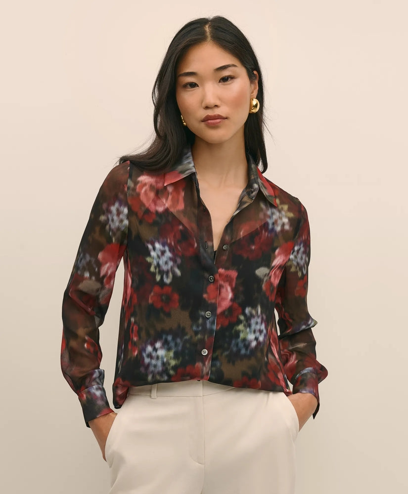 Sale Floral Print Sheer Blouse with Camisole - Brooks Brothers