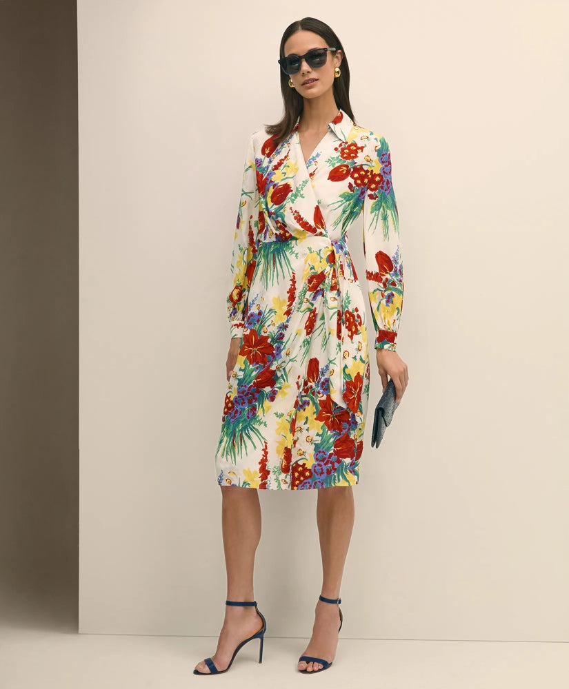 Sale Floral Wrap Dress in Crepe - Brooks Brothers Online