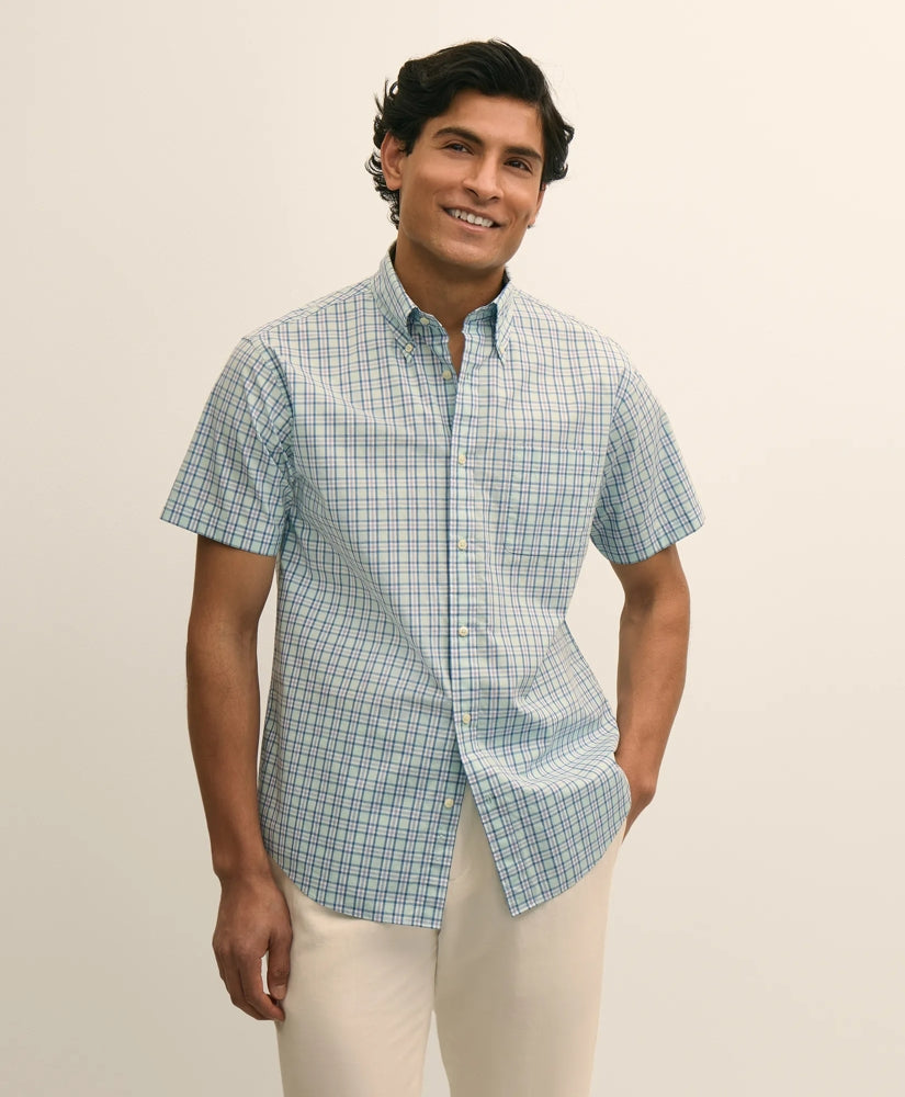 Men Friday Shirt, Short-Sleeve Poplin Check - Brooks Brothers US