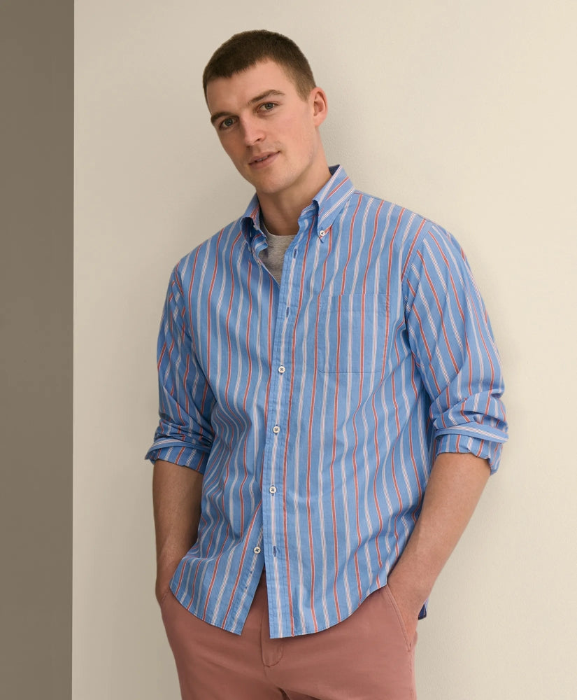 Men Friday Shirt, Poplin Stripe - Brooks Brothers Online