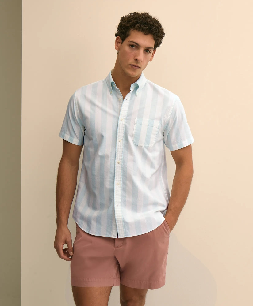 Men Friday Shirt, Short-Sleeve Oxford Stripe - Brooks Brothers On sale