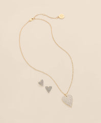 Women Gold-Tone Cubic Zirconia Heart Necklace & Earrings Set - Brooks Brothers For sale