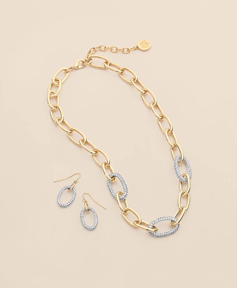 Women Gold-Tone Cubic Zirconia Link Necklace & Earrings Set - Brooks Brothers Gift