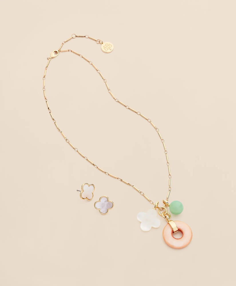 Women Gold-Tone Stud Earrings & Charm Necklace Set - Brooks Brothers sale