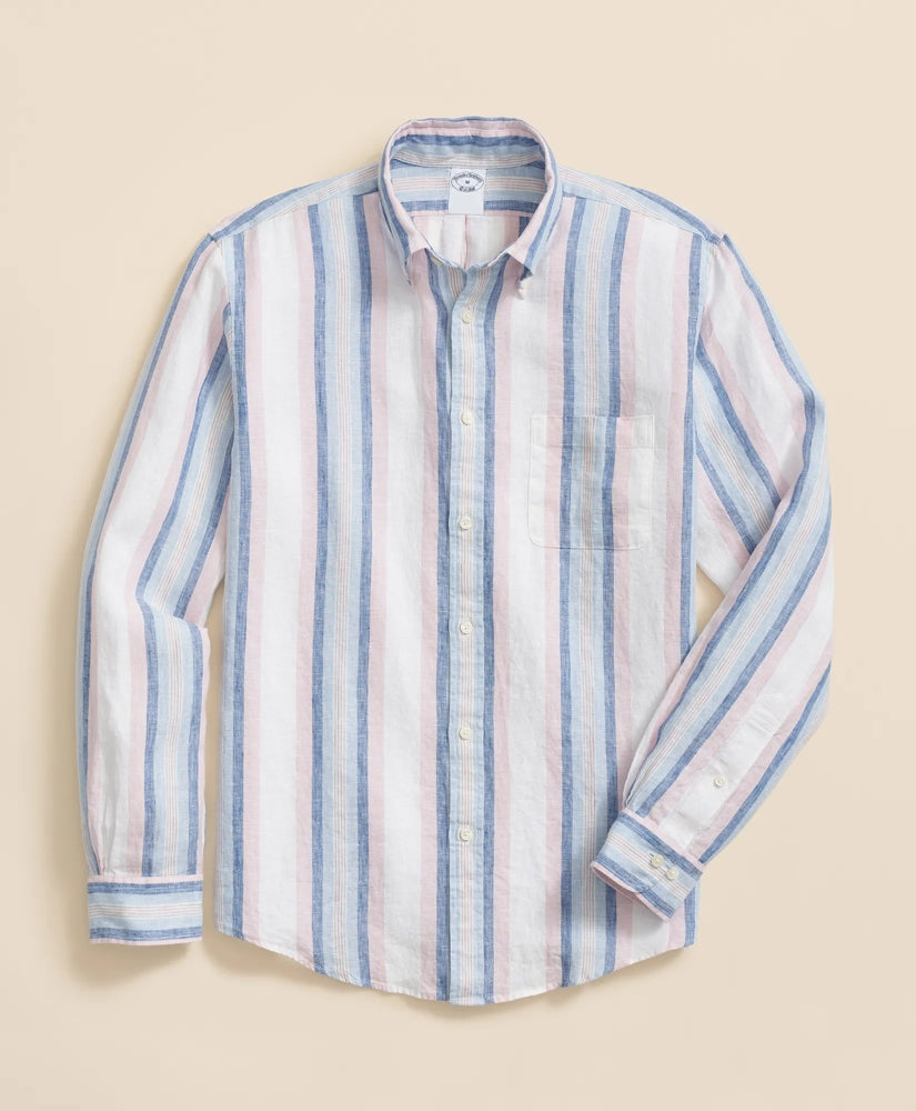 Shirts Irish Linen Polo Button Down Collar, Awning Stripe Shirt - Brooks Brothers Outlet