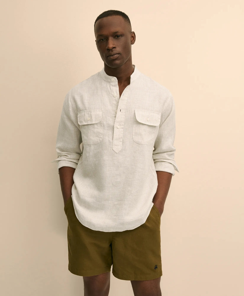 Men Irish Linen Popover Shirt - Brooks Brothers Discount