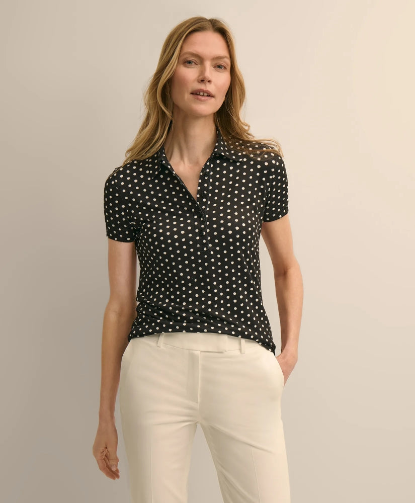 Women Jersey Dot-Print Polo Shirt - Brooks Brothers