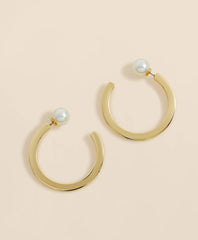 Women Large Hoop Earrings with Faux-Pearl Back Closure - Brooks Brothers Outlet