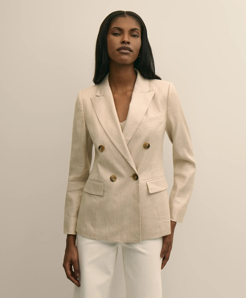 Women Linen Blend Double-Breasted Jacket - Brooks Brothers For sale