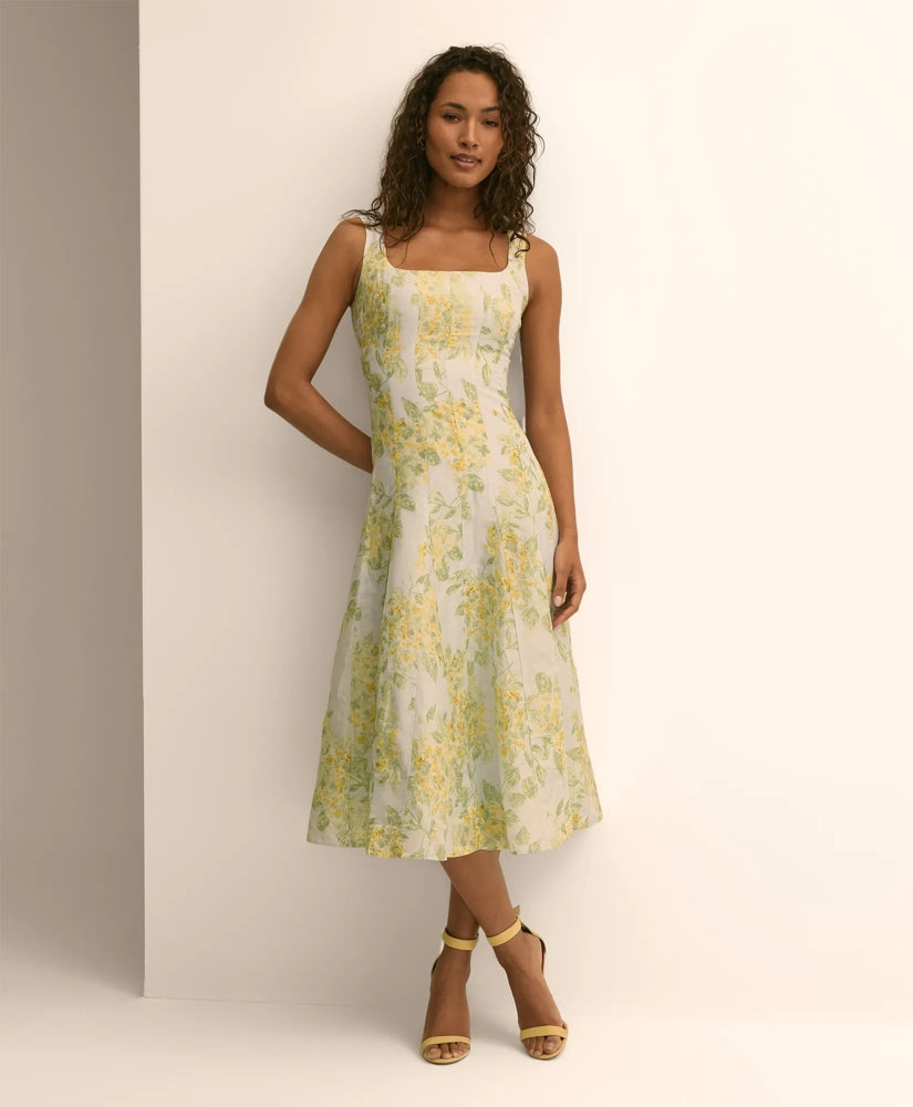 Women Linen Blend Floral Tank Dress - Brooks Brothers Outlet