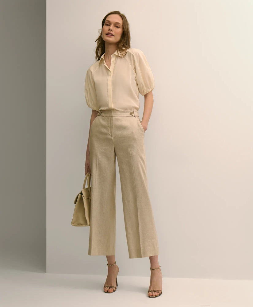 Women Linen-Blend Waist-Tab Wide-Leg Pants - Brooks Brothers US