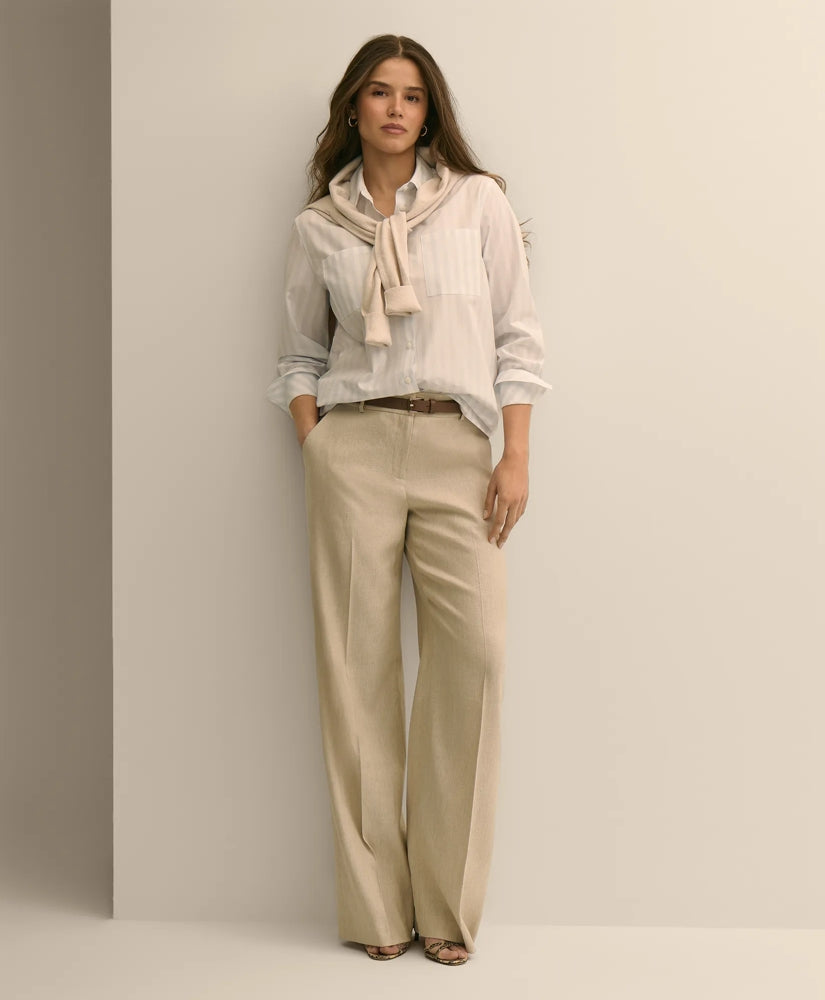 Women Linen-Blend Wide-Leg Pants - Brooks Brothers US