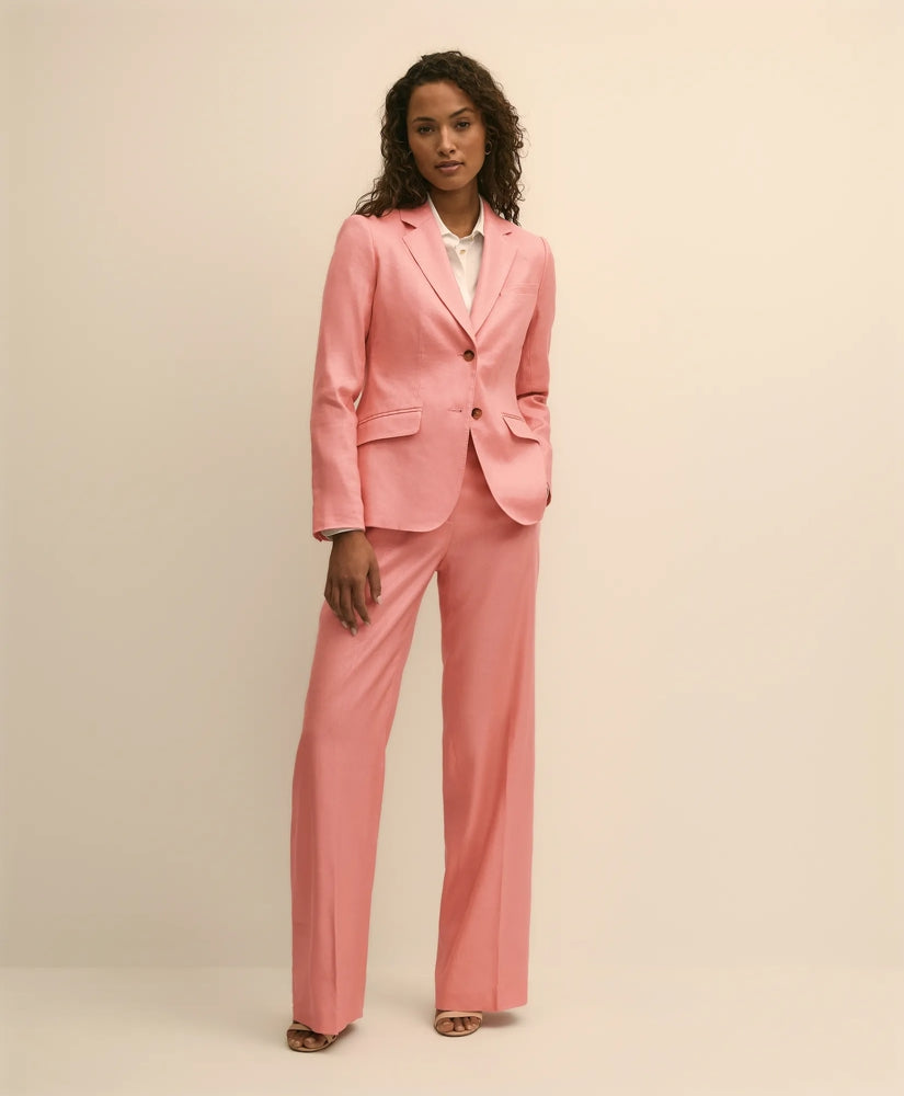 Women Linen-Blend Wide-Leg Pants - Brooks Brothers US