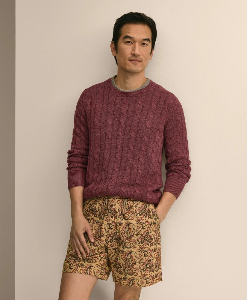 Men Linen Cable Knit Sweater - Brooks Brothers