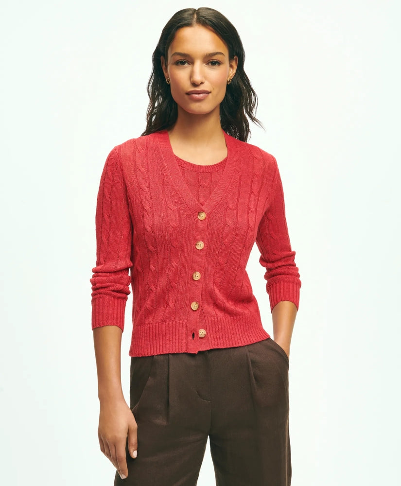 Sale Linen Cable V-Neck Cardigan - Brooks Brothers sale