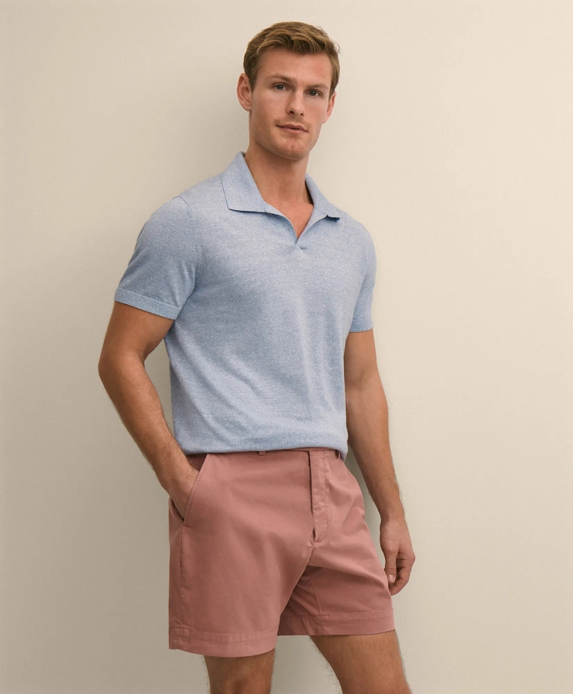 Men Linen-Cotton-Cashmere Short-Sleeve Mouliné Johnny Collar Sweater - Brooks Brothers US