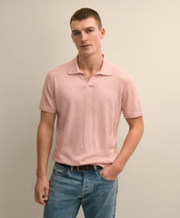 Men Linen-Cotton-Cashmere Short-Sleeve Mouliné Johnny Collar Sweater - Brooks Brothers US