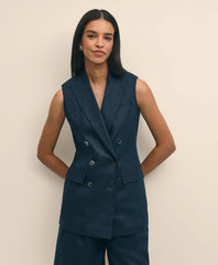 Sale Linen Double-Breasted Peak Lapel Vest - Brooks Brothers On sale
