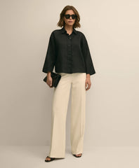 Shirts Linen Relaxed Bell-Sleeve Cropped Shirt - Brooks Brothers Discount