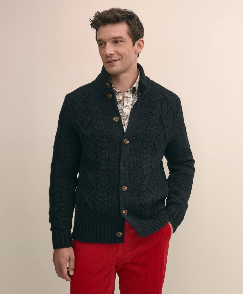 Sale Merino Aran Cable Cardigan - Brooks Brothers Near me