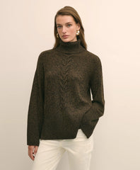 Sale Merino Wool Blend Marled Cable-Knit Turtleneck Sweater - Brooks Brothers Discount