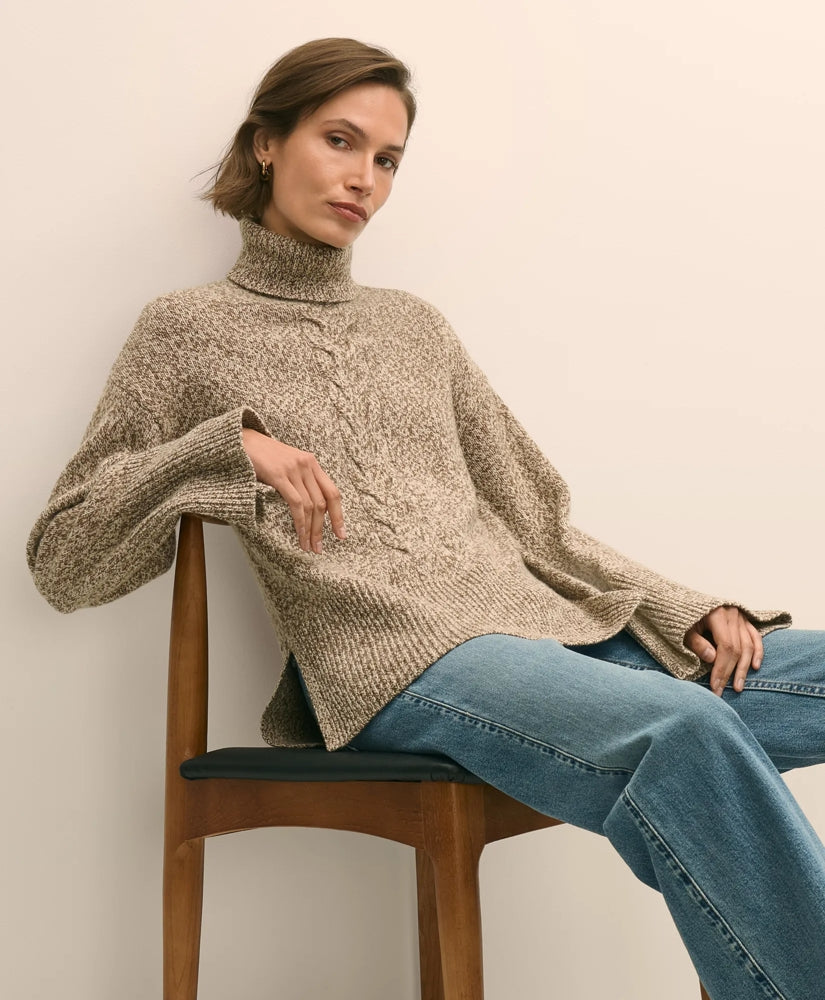 Sale Merino Wool Blend Marled Cable-Knit Turtleneck Sweater - Brooks Brothers Discount