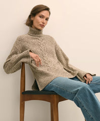 Sale Merino Wool Blend Marled Cable-Knit Turtleneck Sweater - Brooks Brothers Discount