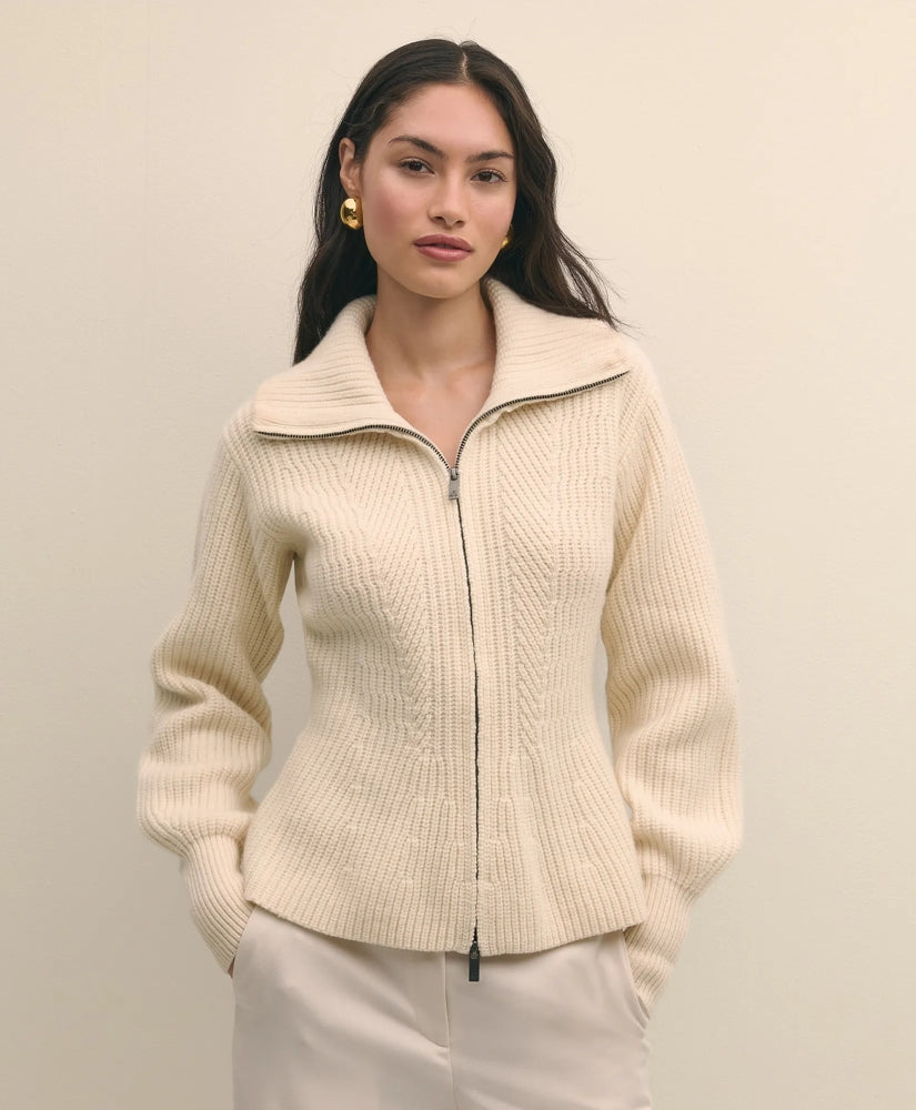 Sale Merino Wool Blend Peplum Zip Cardigan - Brooks Brothers Discount