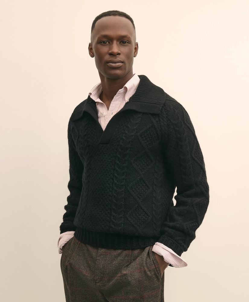 Sale Merino Wool Johnny Collar Aran Sweater - Brooks Brothers Gift