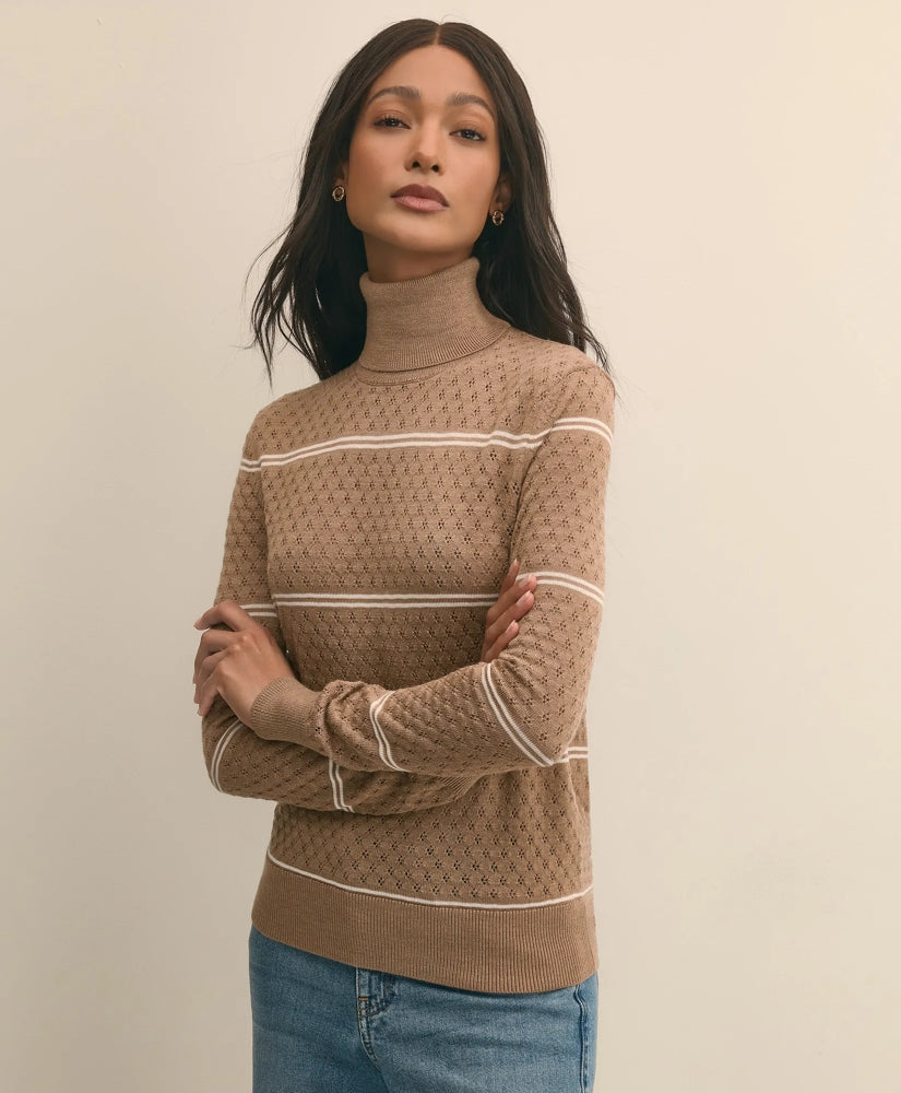 Sale Merino Wool Striped Pointelle Turtleneck - Brooks Brothers