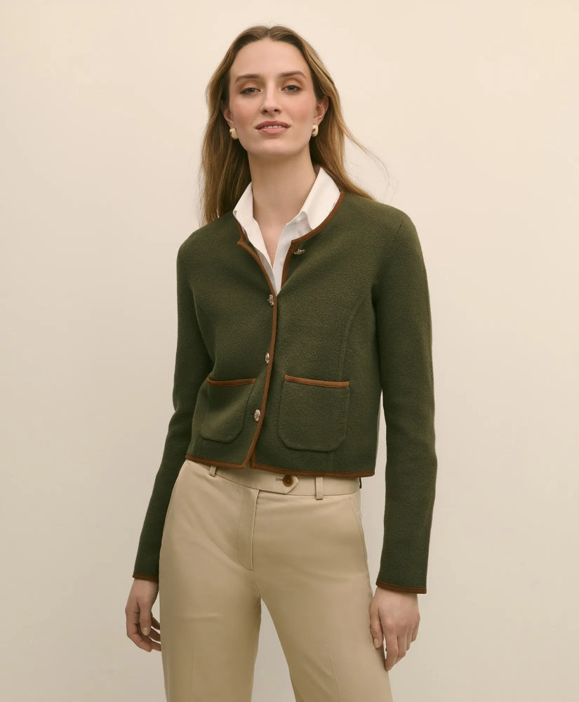 Sale Brushed Merino Wool Suede Trim Sweater Jacket - Brooks Brothers Online