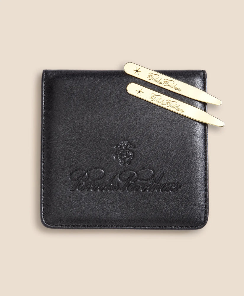 Men Metallic Collar Stays with Nappa Leather Case