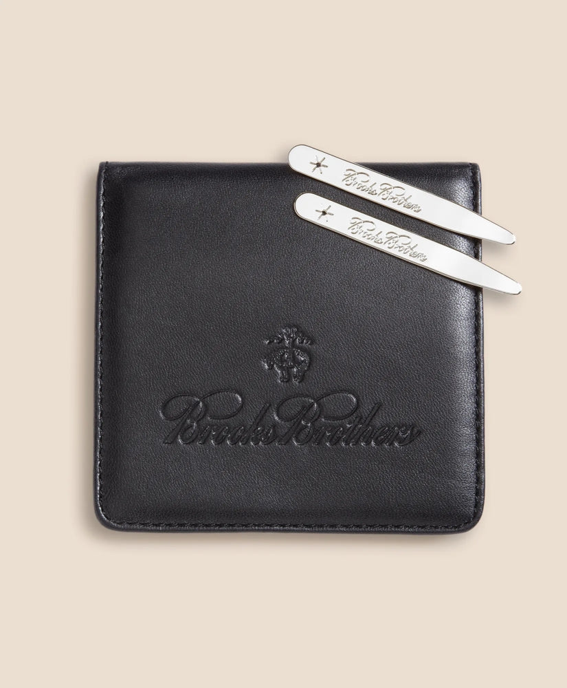Men Metallic Collar Stays with Nappa Leather Case