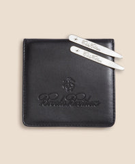 Men Metallic Collar Stays with Nappa Leather Case