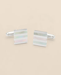 Men Mother-of-Pearl & Sterling Silver Rhodium-Plated Stripe Cufflinks