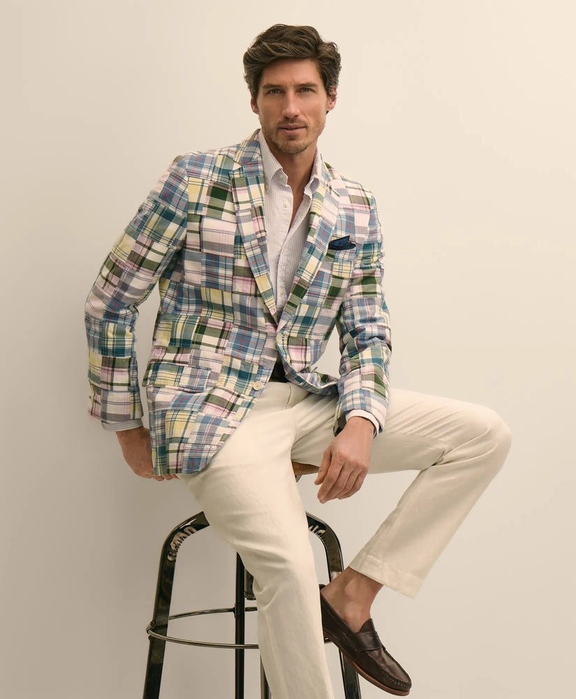 Tailored No. 1 Sack Sport Coat in Cotton Patchwork Madras - Brooks Brothers On sale
