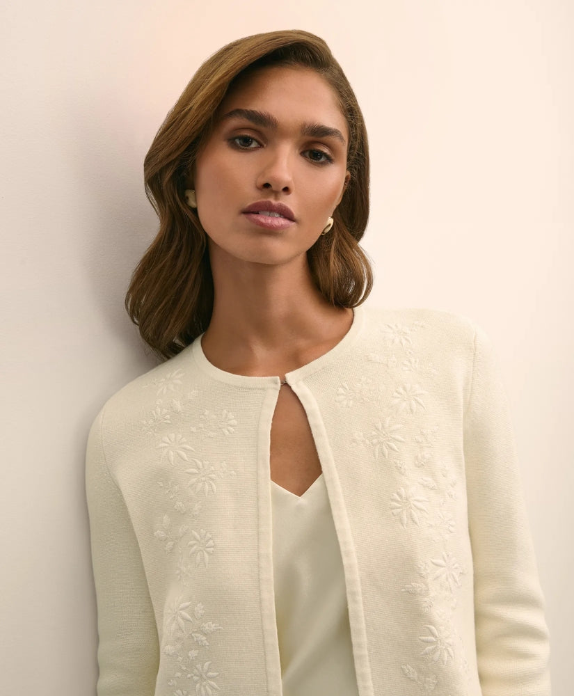 Sale Merino-Wool-Cotton Blend Floral Embellished Cardigan - Brooks Brothers Gift