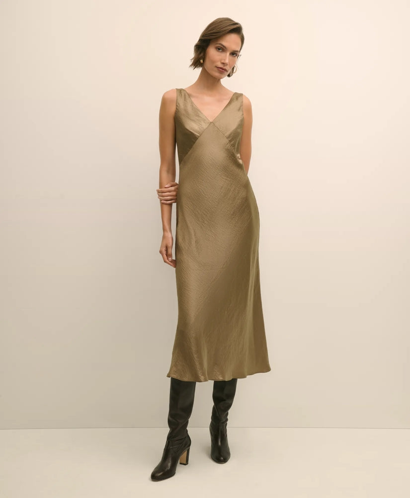 Sale Viscose Bronze-Gold Slip Dress - Brooks Brothers On sale