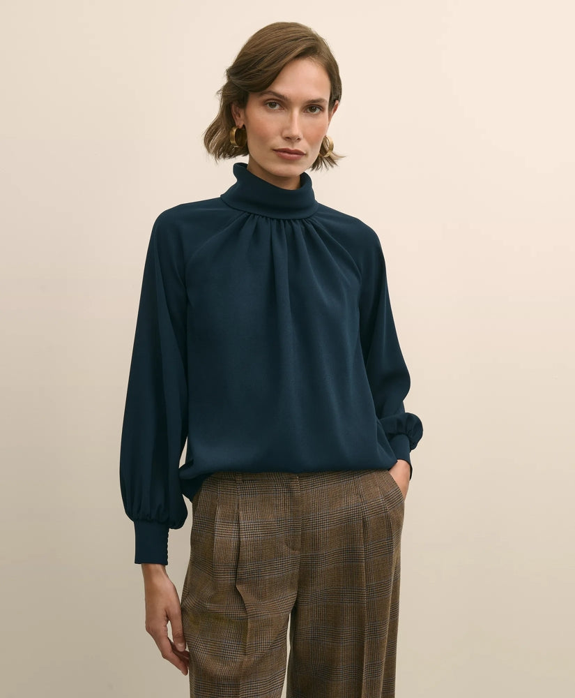 Sale Crepe Band-Collar Relaxed Blouse - Brooks Brothers Online