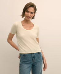 Sale Wool-Cashmere Blend Brushed Short-Sleeve Sweater Shell