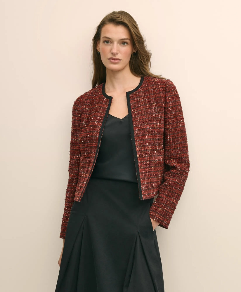 Sale Cotton-Wool Blend Boucle Shimmer Cropped Jacket - Brooks Brothers Near me