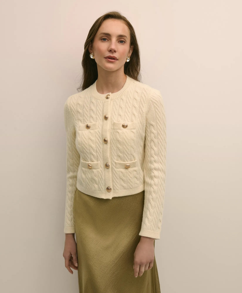 Sale Merino Wool-Cashmere Blend Cable-Knit Cardigan - Brooks Brothers