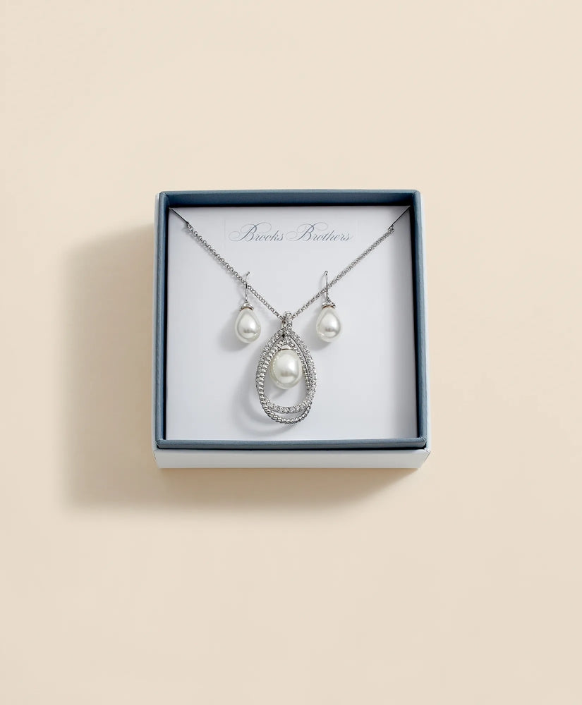 Women Orbital Interlocking Faux- Pearl and Crystal Set - Brooks Brothers On sale